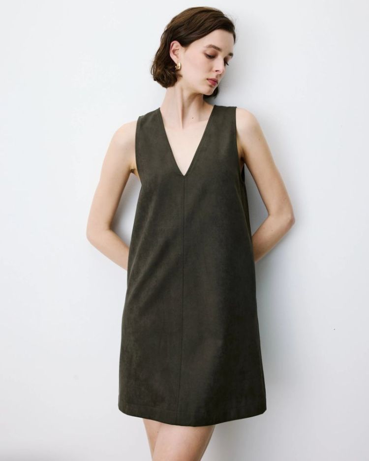 short suede-effect dress Anaya kaki
