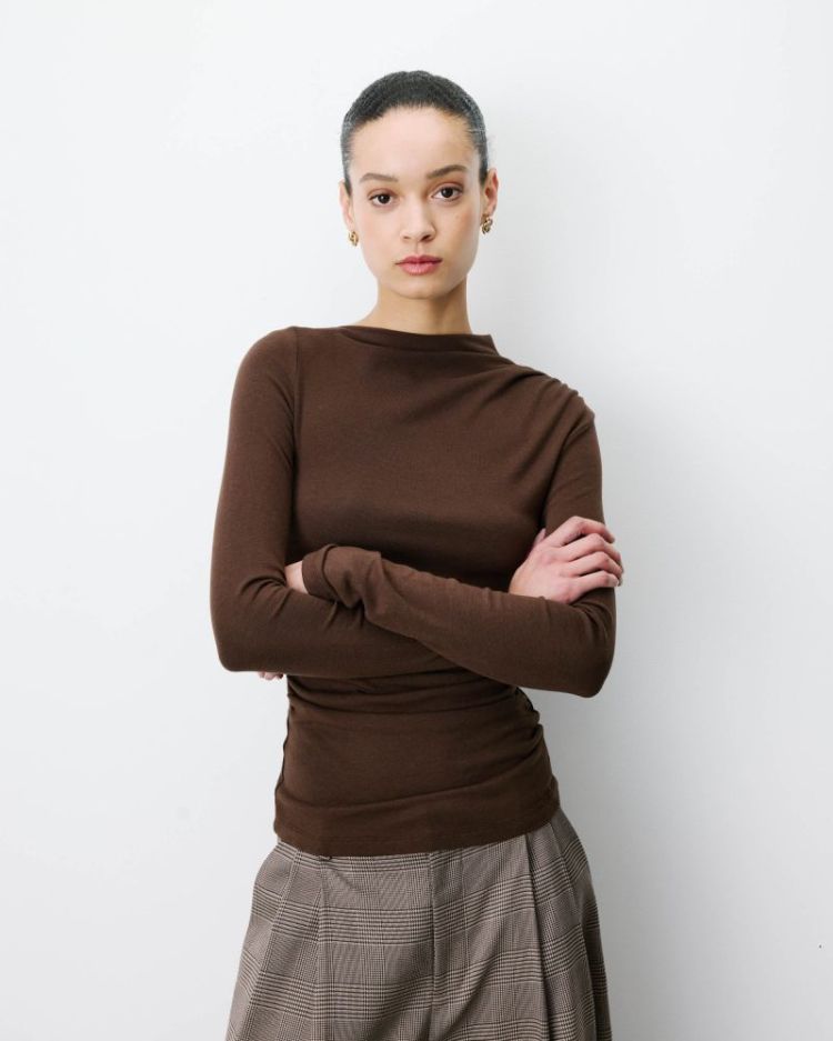 asymmetric draped top Aurygny chocolat