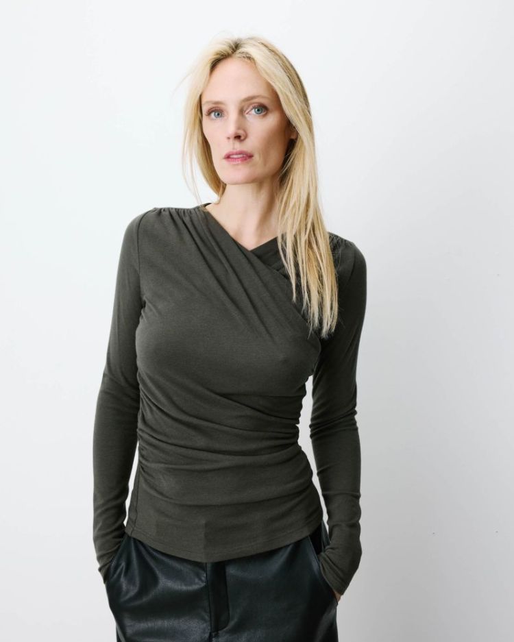 Ruched wrap top noir Azul kaki